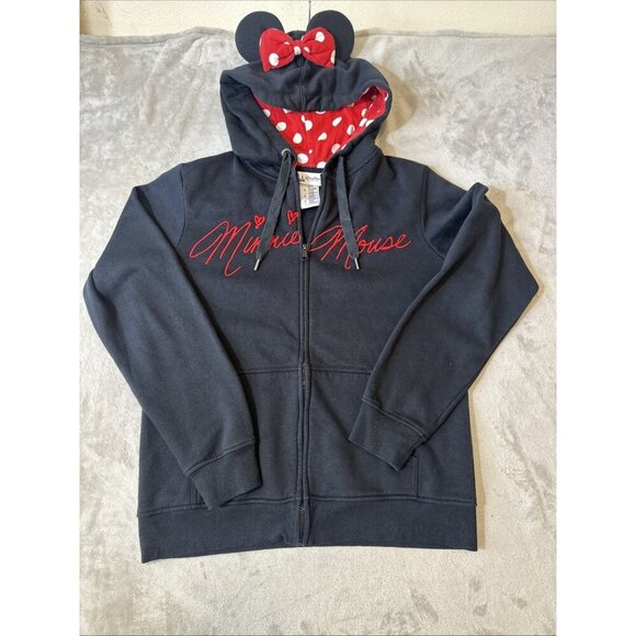 Women’s Disney Parks Minnie mouse Full Zip hoodie black red white Drawstring XL - Picture 2 of 13